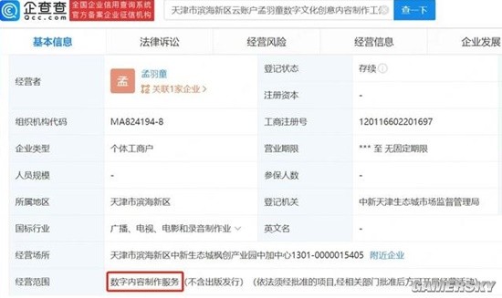 孟羽童疑似成立個人工作室，業(yè)務(wù)版圖拓展至內(nèi)容創(chuàng)作領(lǐng)域